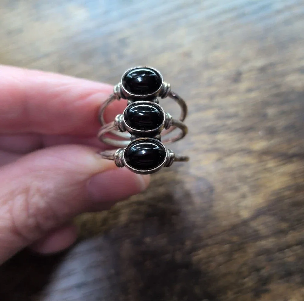 Sterling Silver Triple Black Onyx Stackable Ring
